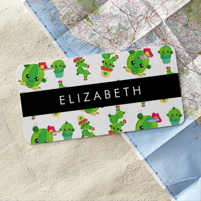 Cute Cactus, Cactus Pattern, Succulent, Your Name License Plate (In Situ)