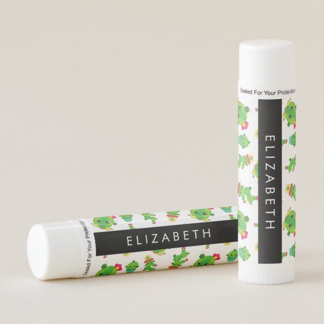 Cute Cactus, Cactus Pattern, Succulent, Your Name Lip Balm (Front)