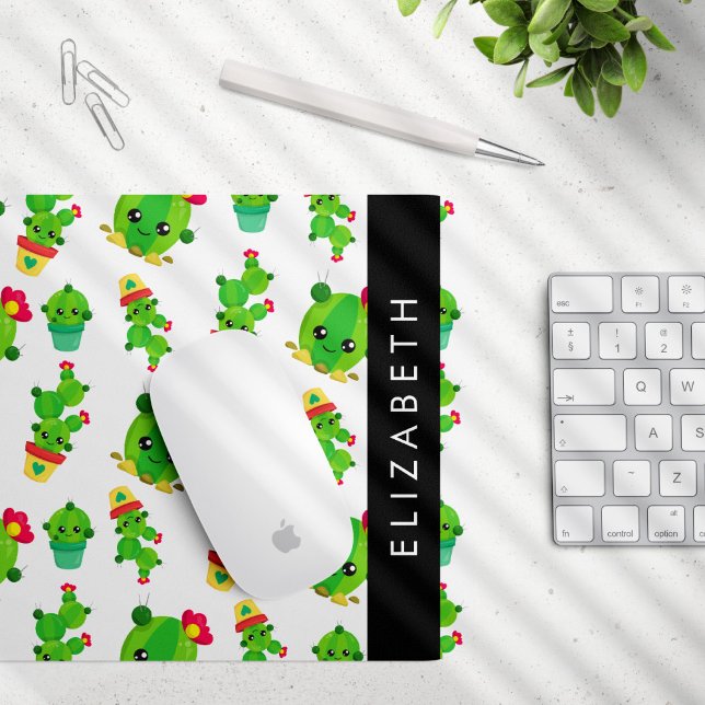 Cute Cactus, Cactus Pattern, Succulent, Your Name Mouse Pad (Creator Uploaded)