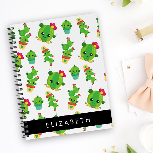 Cute Cactus, Cactus Pattern, Succulent, Your Name Notebook (Creator Uploaded)