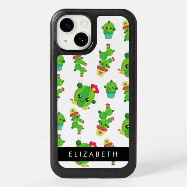 Cute Cactus, Cactus Pattern, Succulent, Your Name Otterbox iPhone Case (Back)