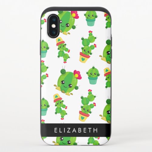 Cute Cactus Cactus Pattern Succulent Your Name iPhone X Slider Case