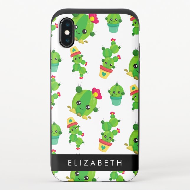 Cute Cactus, Cactus Pattern, Succulent, Your Name Uncommon iPhone Case (Back)