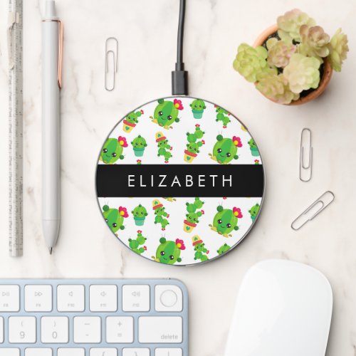 Cute Cactus Cactus Pattern Succulent Your Name Wireless Charger