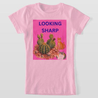 Cute Cactus Cat Botanical Illustration Graphic T-Shirt