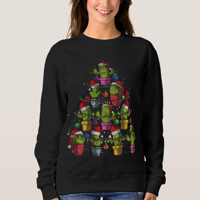 Cute Cactus Christmas Tree Succulent Cactus Xmas Sweatshirt (Front)