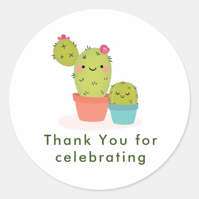 Cute Cactus Classic Round Sticker (Front)