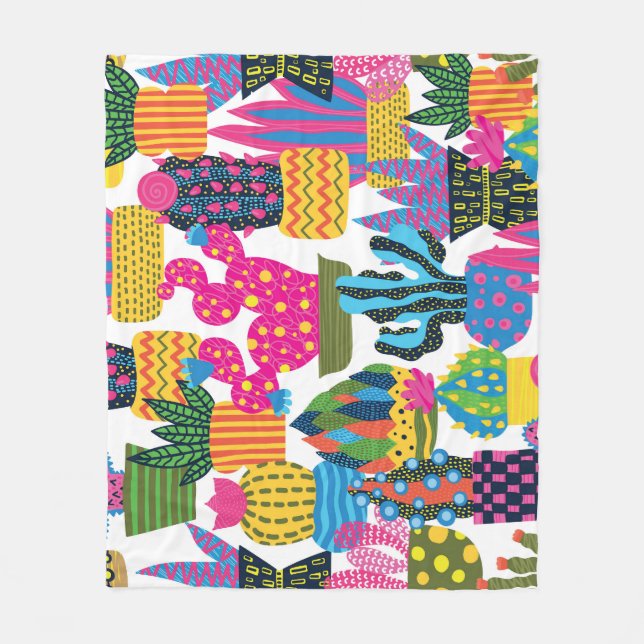 Cute Cactus: Colorful Seamless Fun Fleece Blanket (Front)