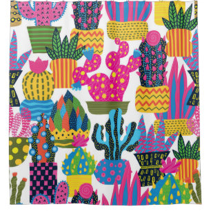 Cute Cactus: Colorful Seamless Fun Shower Curtain