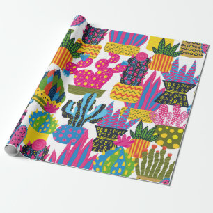 Cute cactus. Colorful seamless pattern. Endless pa Wrapping Paper
