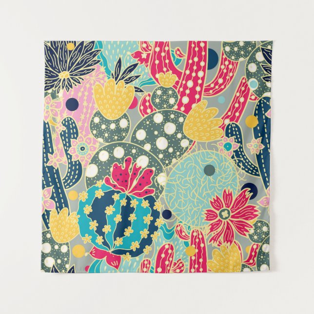 Cute cactus. Colorful seamless pattern.  Tapestry (Front)