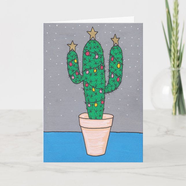 Cute cactus decorated for Christmas, personalized Card (Front)