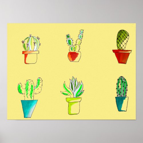 Cute cactus desert illustration poster