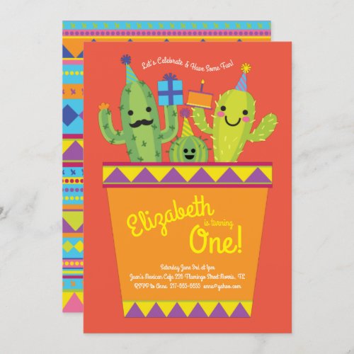 Cute Cactus Desert Kids 1st Birthday Party Mexican Invitation