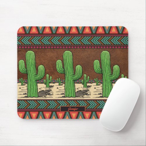 Cute Cactus Desert Western Country Ethnic pattern Mouse Pad