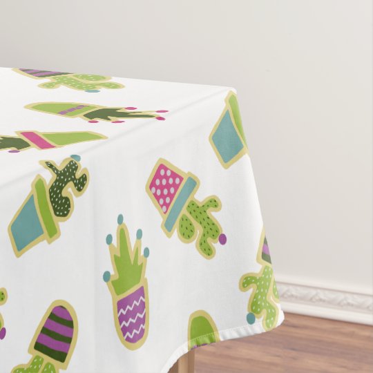 cute cactus design with custom background color tablecloth zazzle com