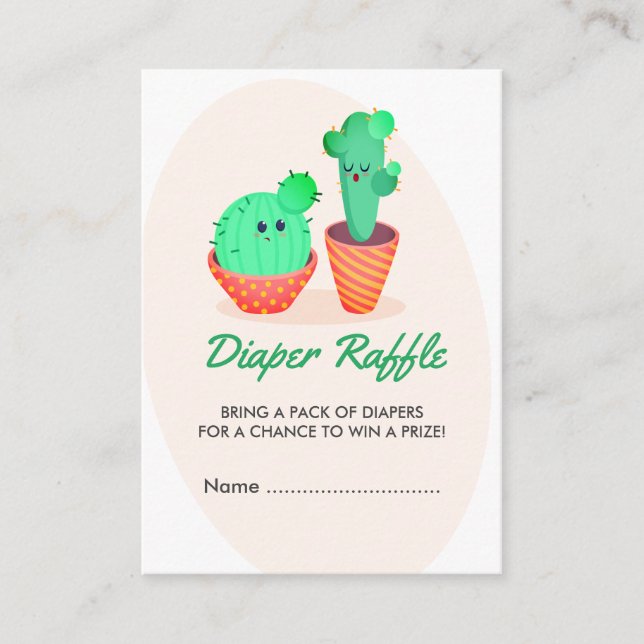 Cute Cactus Diaper Raffle Baby Shower Enclosure Card (Front)