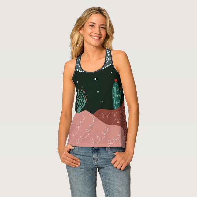 Cute Cactus Doodles Desert Mountain Tank Top (Front Full)