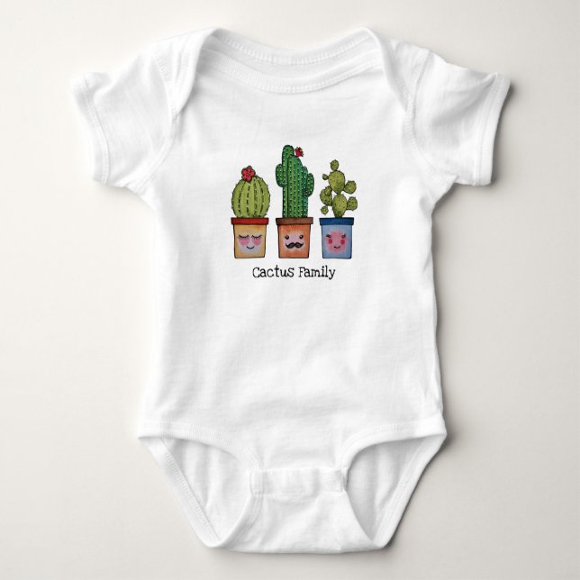 Cute Cactus Family In Watercolor Baby Bodysuit (Front)