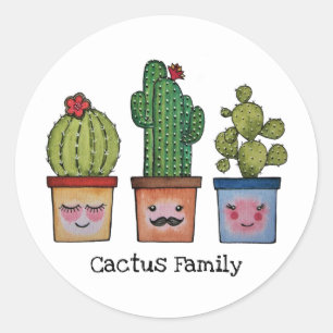 Cute Cactus Family In Watercolor Classic Round Sticker