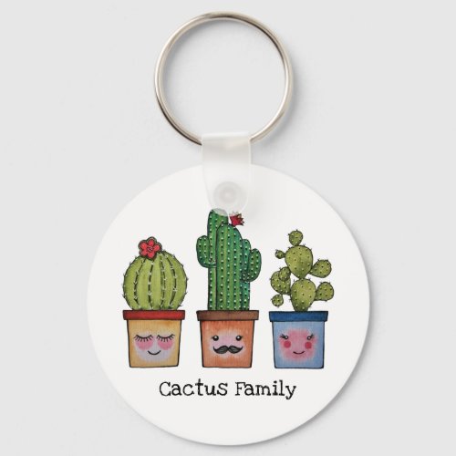 Cute Cactus Family In Watercolor Keychain