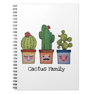 Cute Cactus Family In Watercolor Notebook