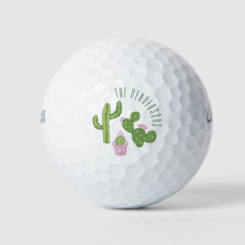 Cute Cactus Family Personalized Green and Pink Golf Balls