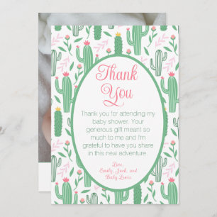 Cute Cactus Floral Baby Shower Photo Thank You