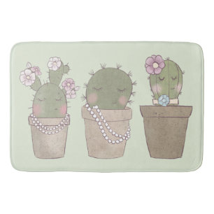 Cute Cactus Girls Wearing Jewelry Bath Mat