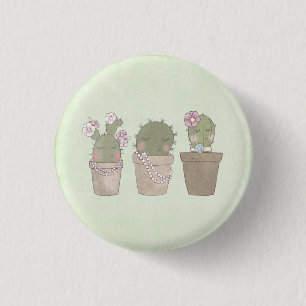 Cute Cactus Girls Wearing Jewelry Button