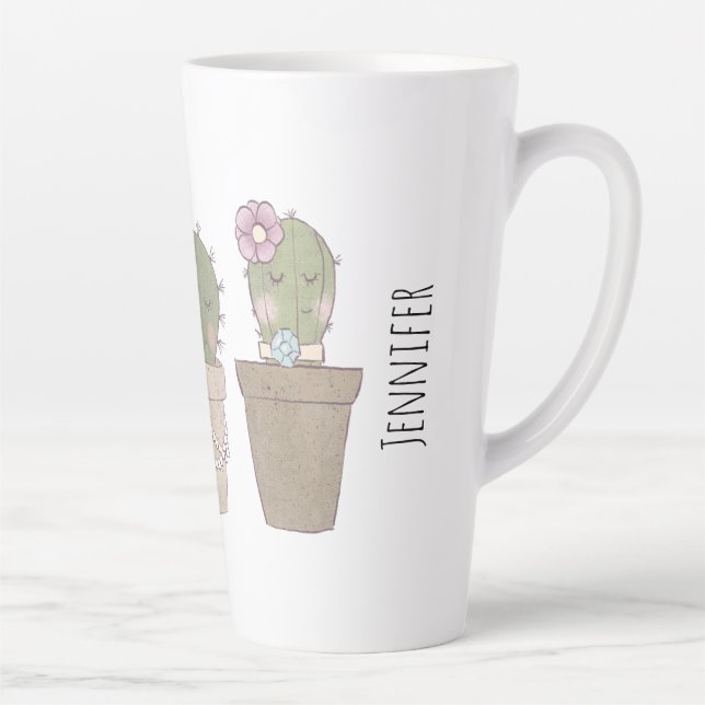 Cute Cactus Girls Wearing Jewelry Latte Mug (Right)