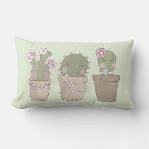 Cute Cactus Girls Wearing Jewelry Lumbar Pillow