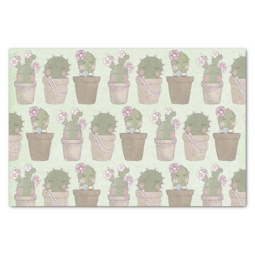 Cute Cactus Girls Wearing Jewelry Pattern Tissue Paper