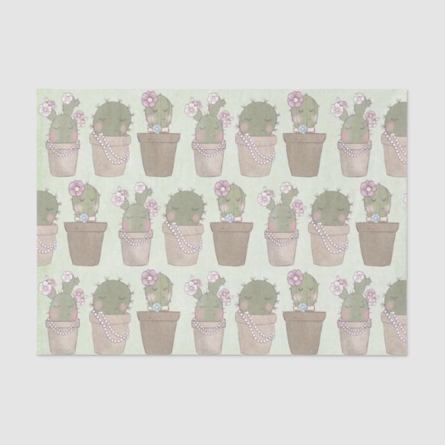 Cute Cactus Girls Wearing Jewelry Pattern Tissue Paper (Front)