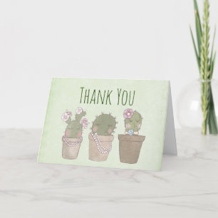 Cute Cactus Girls Wearing Jewelry Thank You Card
