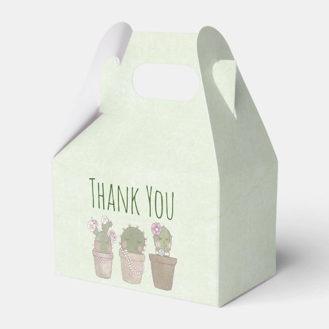 Cute Cactus Girls Wearing Jewelry Thank You Favor Boxes (Front Side)