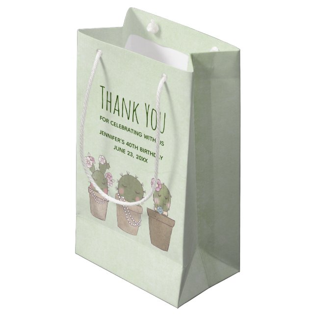 Cute Cactus Girls Wearing Jewelry Thank You Small Gift Bag (Front Angled)