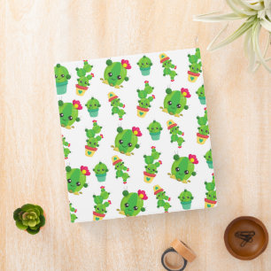 Cute Cactus, Green Cactus, Cactus Pattern 3 Ring Binder