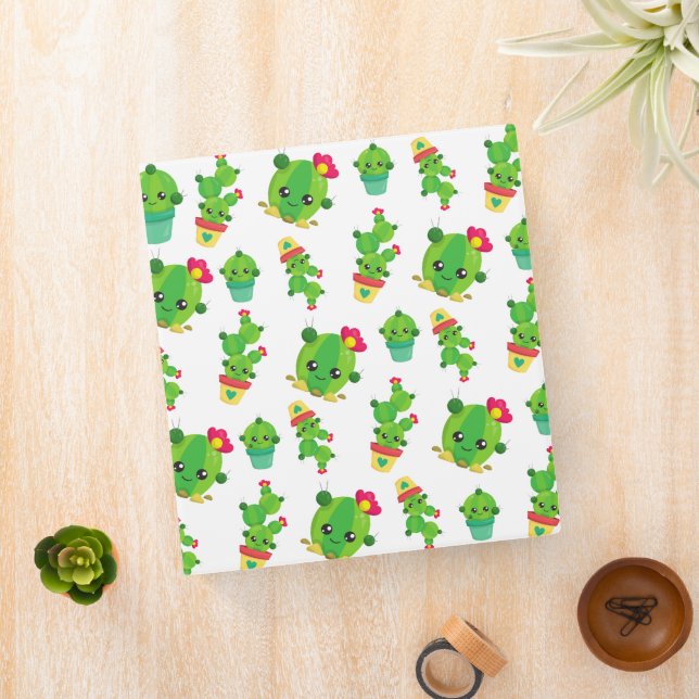Cute Cactus, Green Cactus, Cactus Pattern 3 Ring Binder (In Situ)