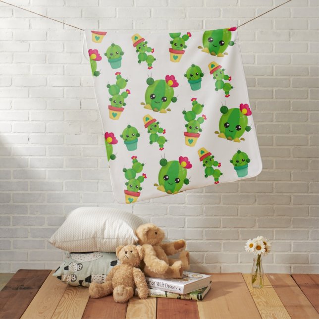 Cute Cactus, Green Cactus, Cactus Pattern Baby Blanket (In Situ)