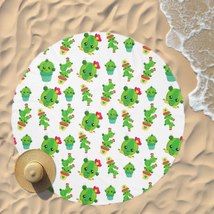 Cute Cactus, Green Cactus, Cactus Pattern Beach Towel