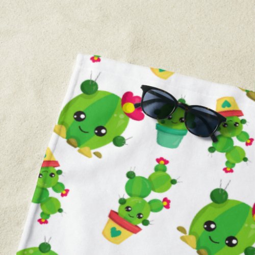 Cute Cactus Green Cactus Cactus Pattern Beach Towel