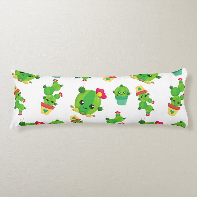 Cute Cactus, Green Cactus, Cactus Pattern Body Pillow (Front)