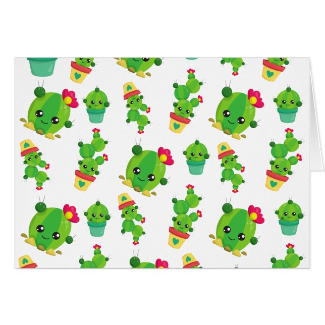 Cute Cactus, Green Cactus, Cactus Pattern Cards (Front Horizontal)