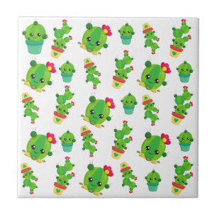 Cute Cactus, Green Cactus, Cactus Pattern Ceramic Tile