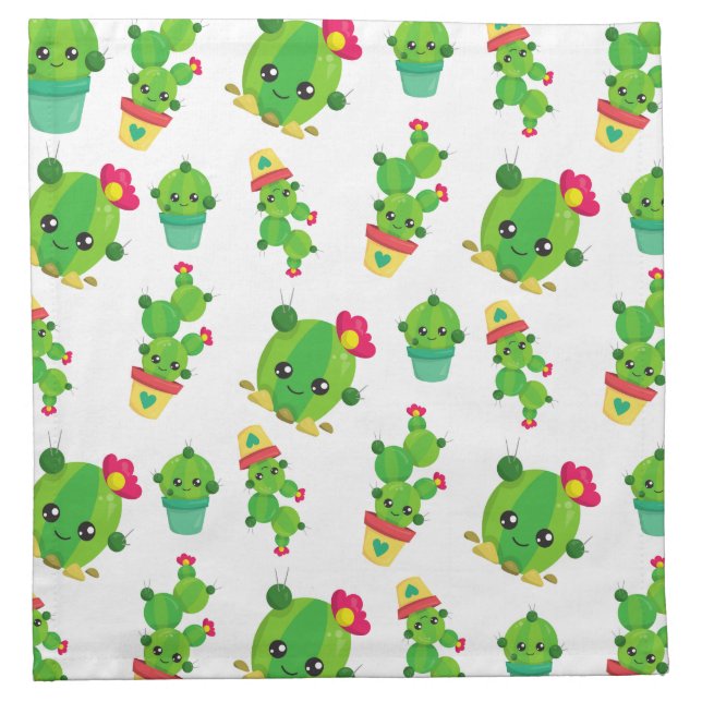 Cute Cactus, Green Cactus, Cactus Pattern Cloth Napkin (Front)