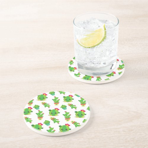 Cute Cactus Green Cactus Cactus Pattern Coaster