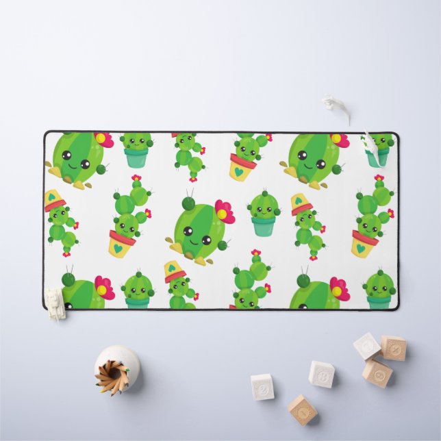 Cute Cactus, Green Cactus, Cactus Pattern Desk Mat (Kids Table)