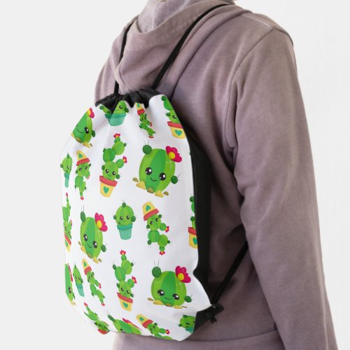 Cute Cactus Green Cactus Cactus Pattern Drawstring Bag