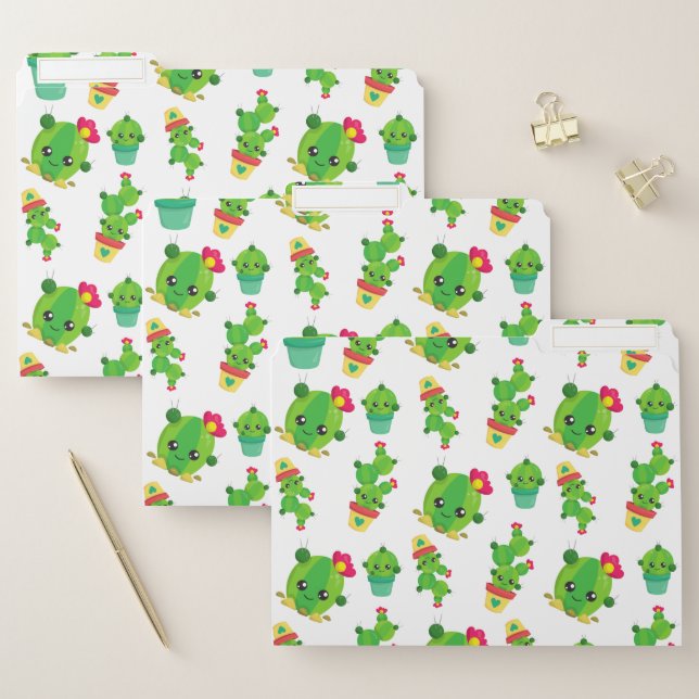 Cute Cactus, Green Cactus, Cactus Pattern File Folder (Set)